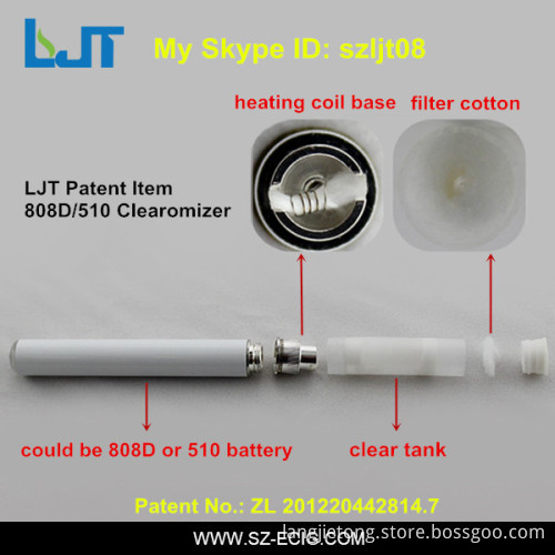 9.2mm Electronic Cigarette Cartomizer 808d 510 Plastic Clear Cartomizer, Ljt Patent Product
